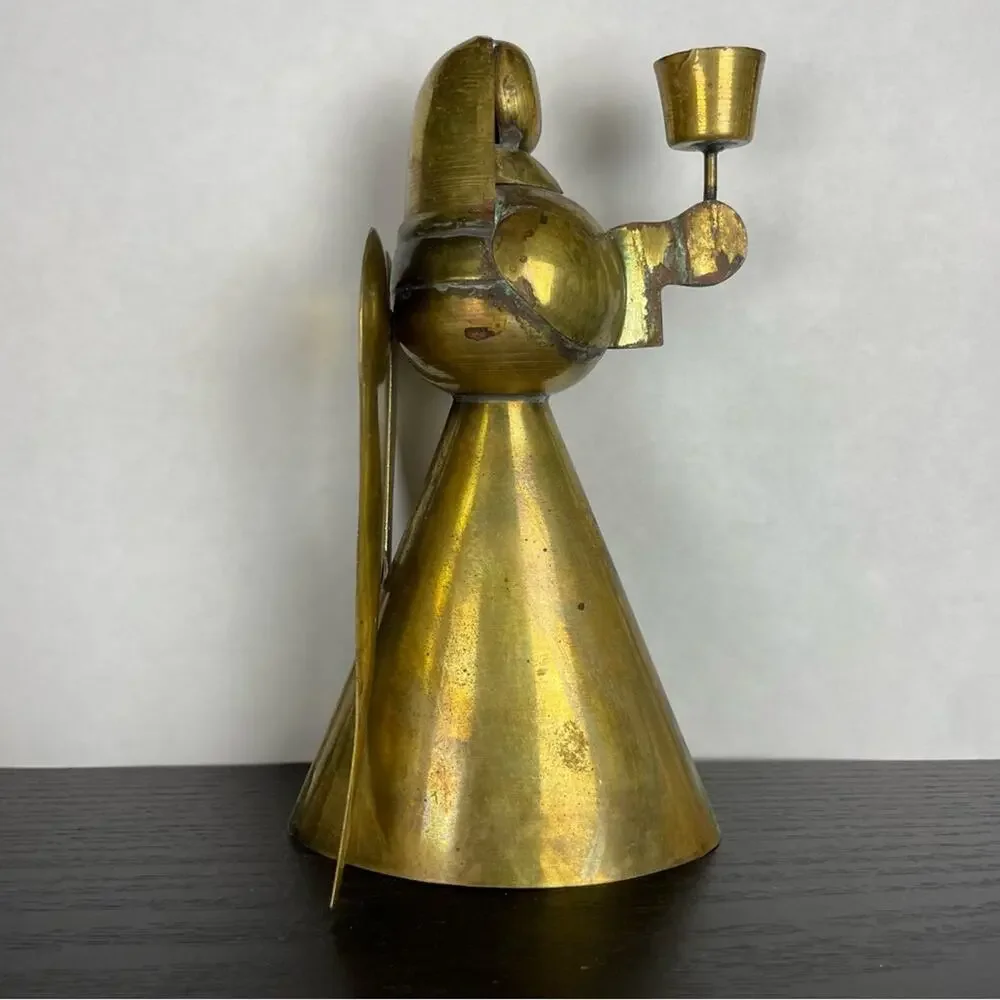 Vintage Brass Angels Candle Holder Pair Shabby Chic Farmhouse Style Rustic Decor